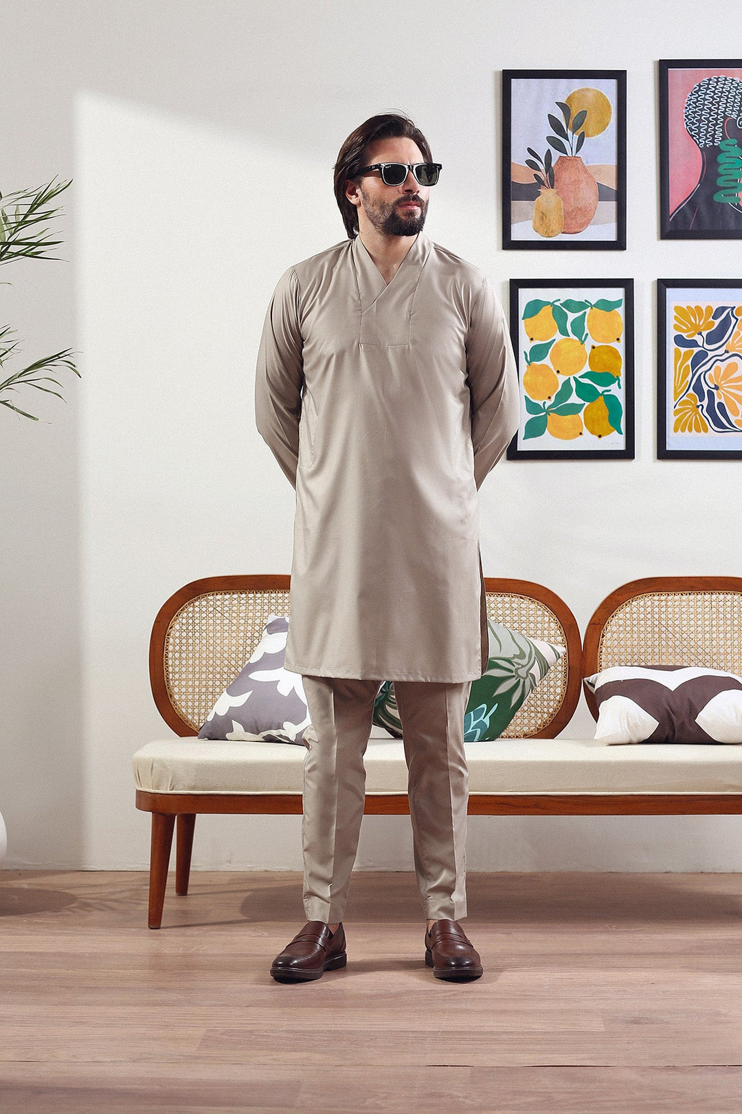 Cross Draped Neckline Kurta Trouser