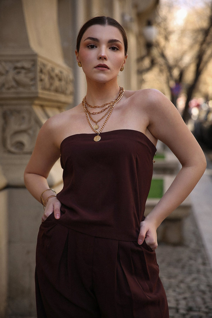 Chocolate Brown Strapless Co-Ord Set