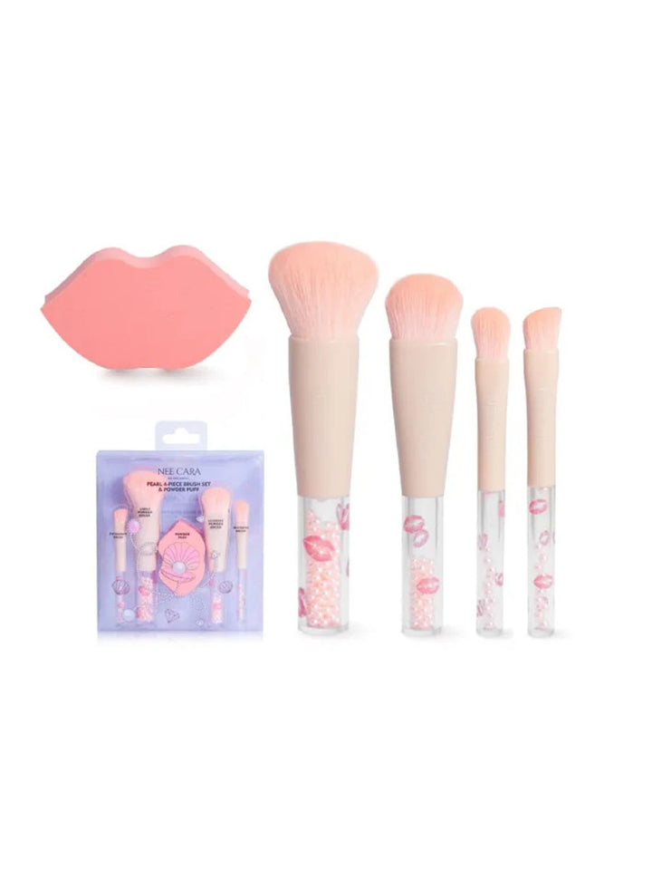 Nee Cara Pearl 4 Pcs Brush Set & Powder Puff N804 (Thai)