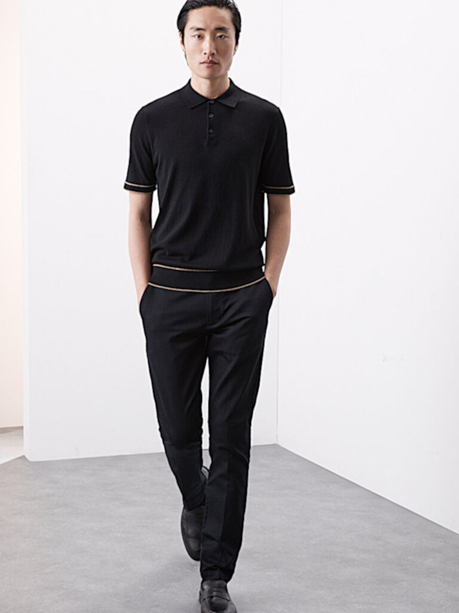 M&S Men S/S Cotton Silk Polo T30/1619 (Black)