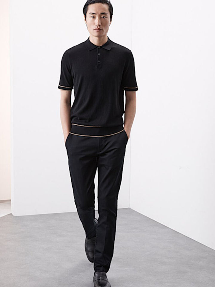 M&S Men S/S Cotton Silk Polo T30/1619 (Black)