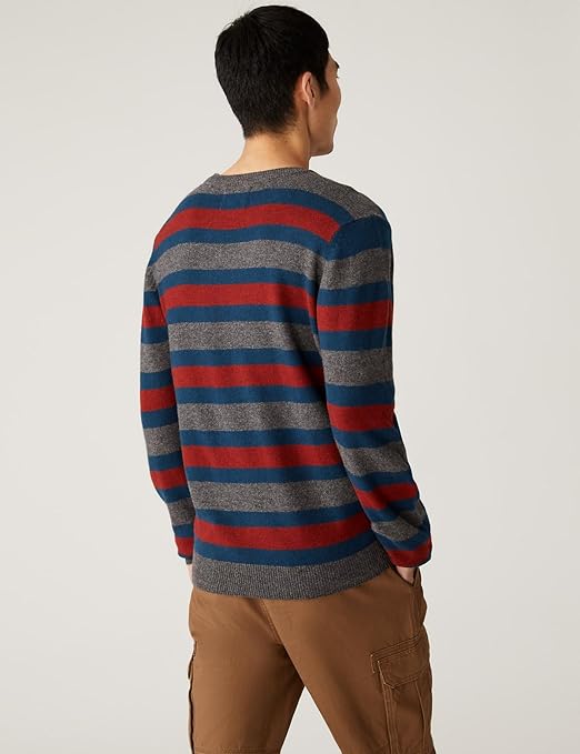 M&S Men L/S R-N Lambs Wool Striper Pullover T30/2821M