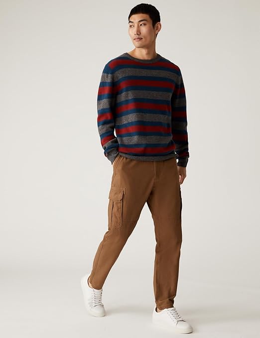 M&S Men L/S R-N Lambs Wool Striper Pullover T30/2821M