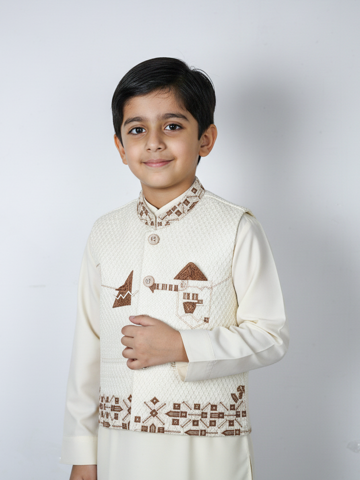 Tony Land Boys 3Pcs Shalwar Suit With Waist Coat # 23-709 (S-23)