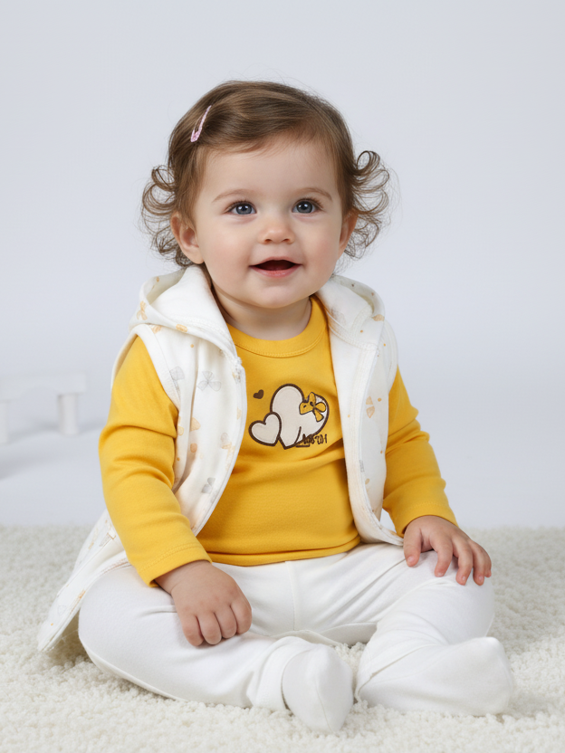 Wonder Child Girls L/S Cotton Tights Suit 3Pcs #048 (S-23)