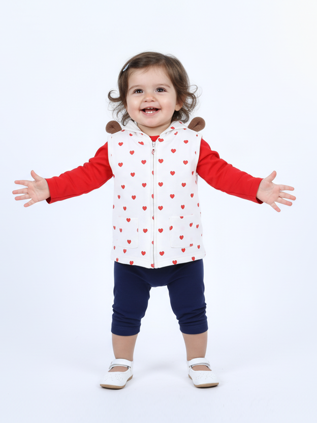 Wonder Child Girls L/S Cotton Tights Suit 3Pcs #074 (S-23)