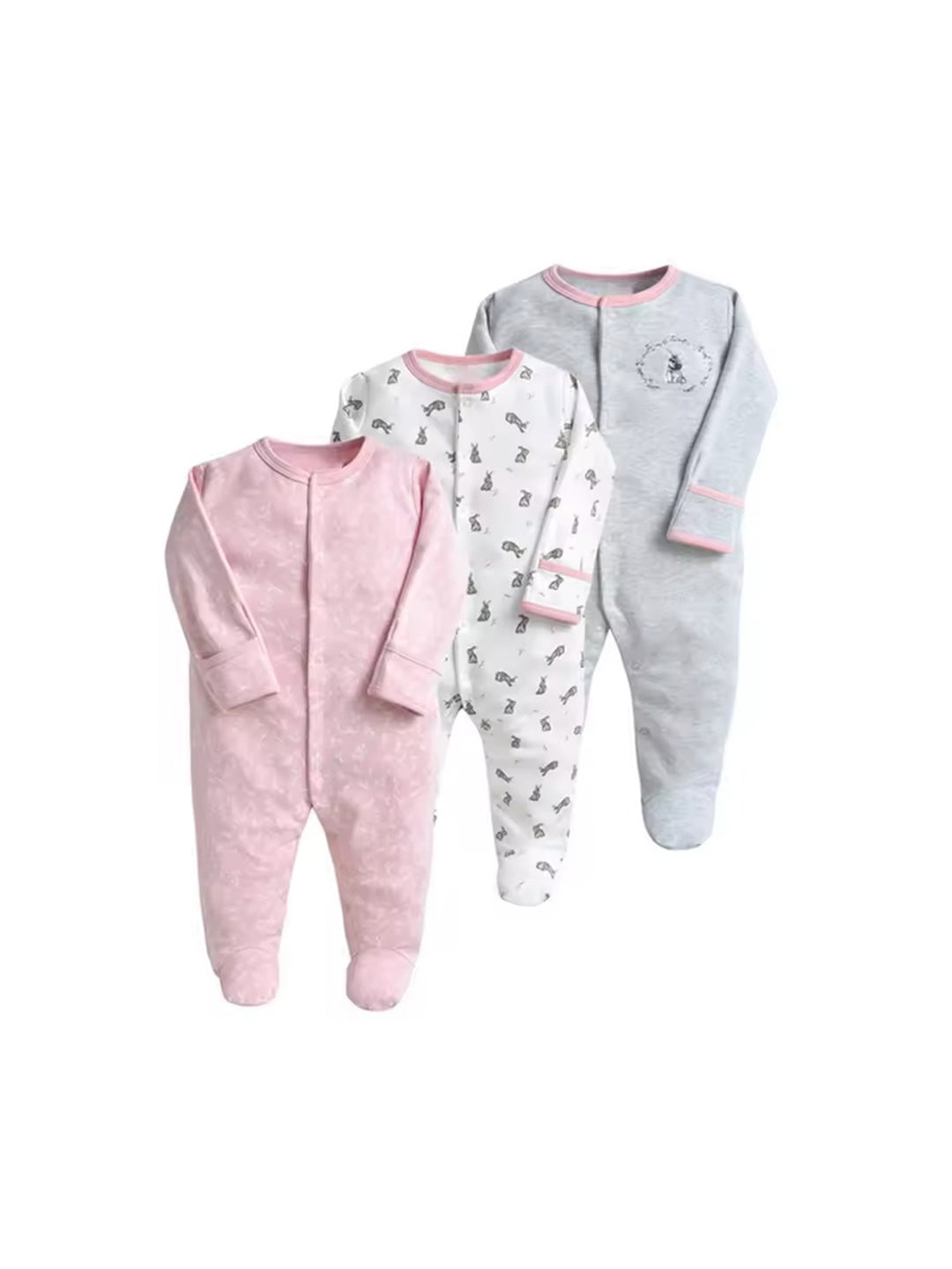 Mama & Papa Baby Sleep Suit L/S 3Pk #01 (S-25) (Pink)