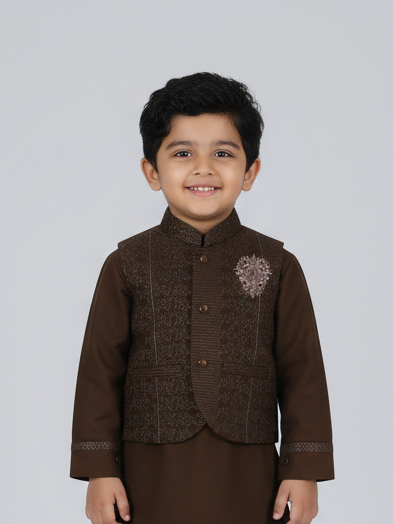 Young Fashion Boys Shalwar Suit With Waist Coat #300-06 (W-25)