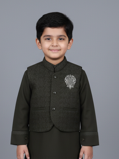 Young Fashion Boys Shalwar Suit With Waist Coat #300-06 (W-25)
