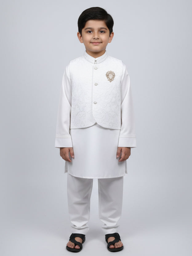 Young Fashion Boys Shalwar Suit With Waist Coat #300-19 (W-25)
