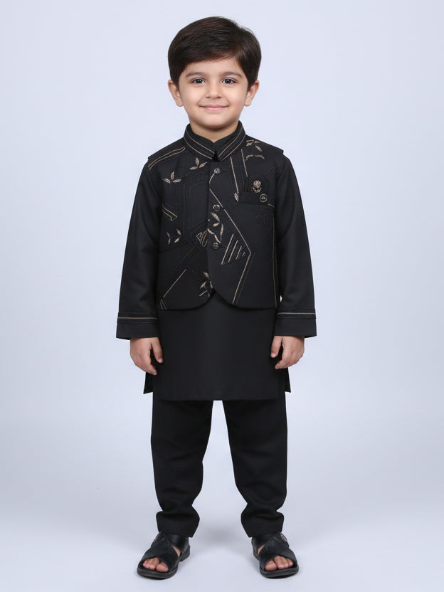 Young Fashion Boys Shalwar Suit With Waist Coat #300-2 (W-25)