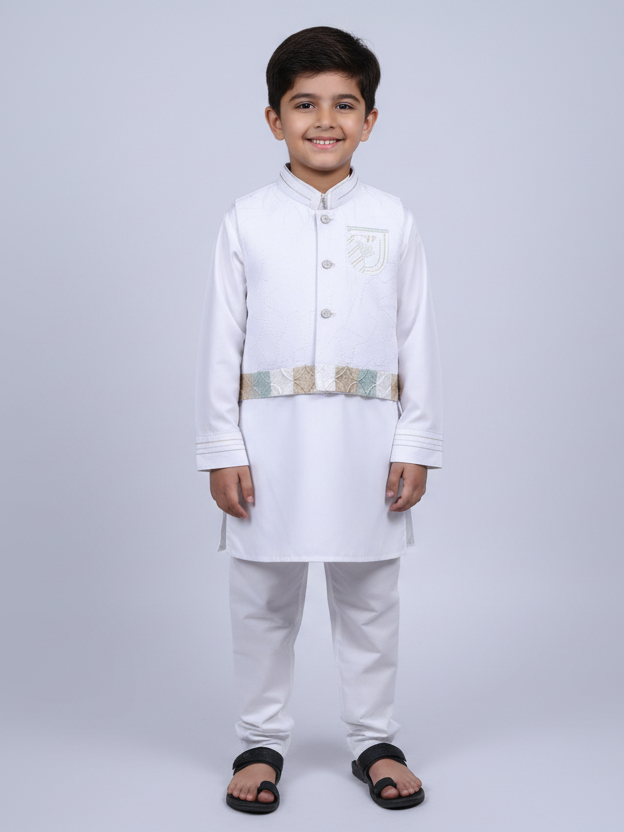 Young Fashion Boys Shalwar Suit & Waist Coat #300-8 (W-25)
