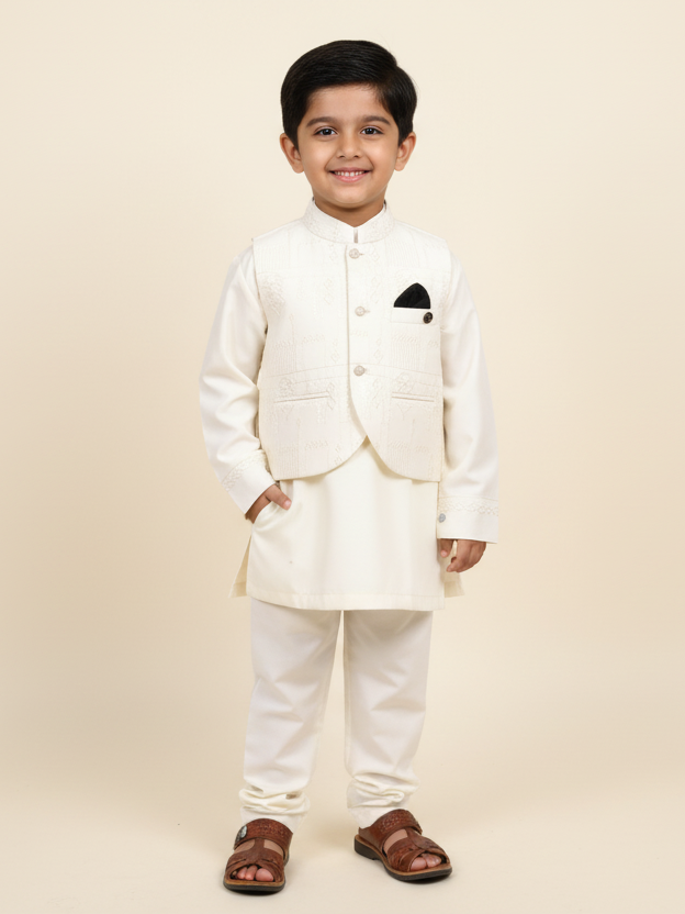 Young Fashion Boys  Shalwar Suit With Waist Coat #200/3 (S-26)