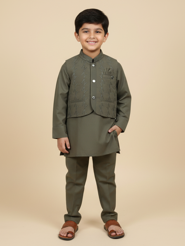 Young Fashion Boys Shalwar Suit With Waist Coat #200/6 (S-26)