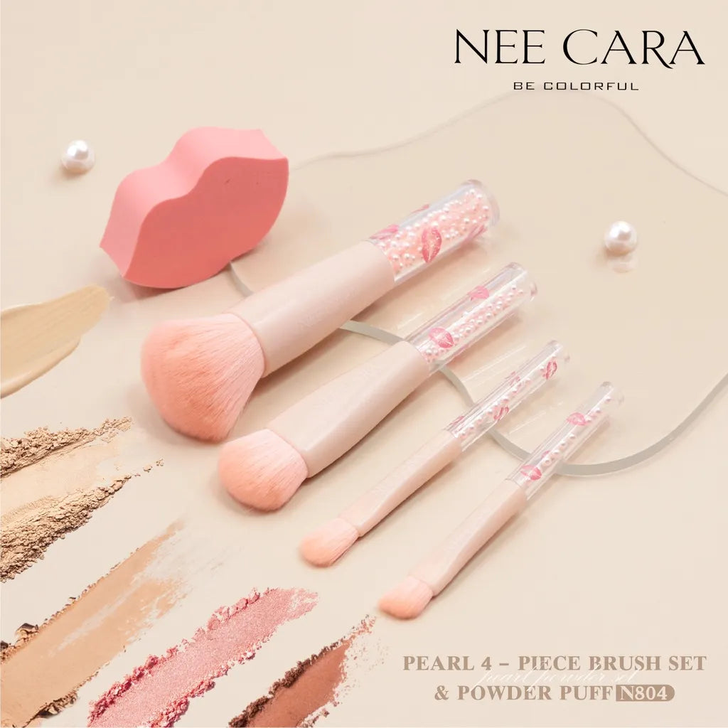 Nee Cara Pearl 4 Pcs Brush Set & Powder Puff N804 (Thai)