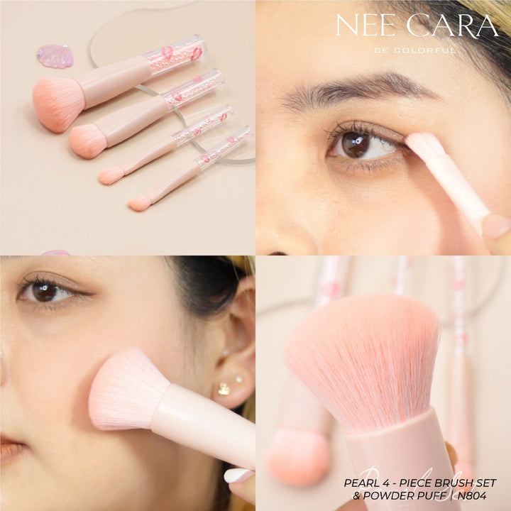 Nee Cara Pearl 4 Pcs Brush Set & Powder Puff N804 (Thai)