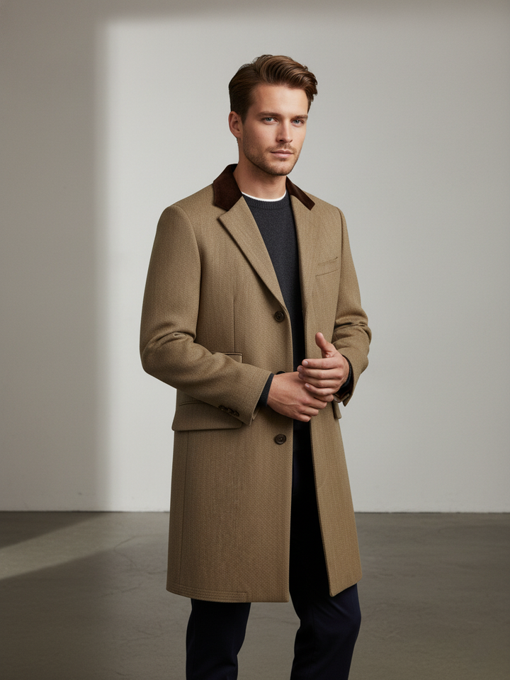 H & C Mens Long Coat 100% Wool COPWO052