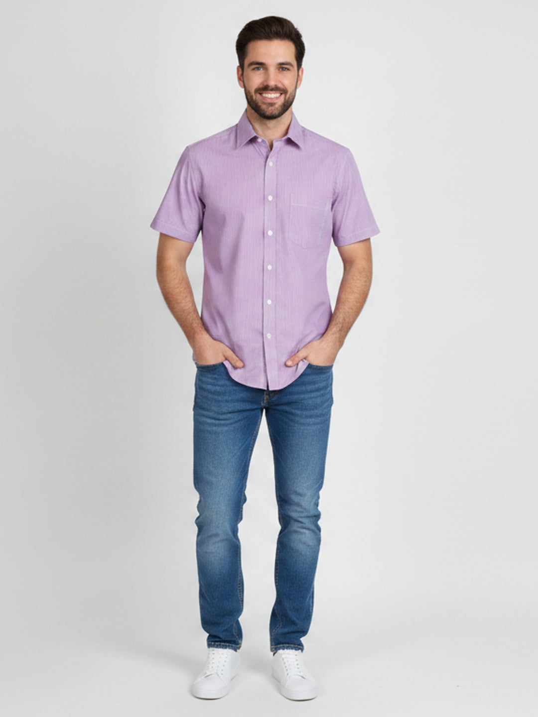H & C Men S/S Check Formal Shirt,CFCFF009