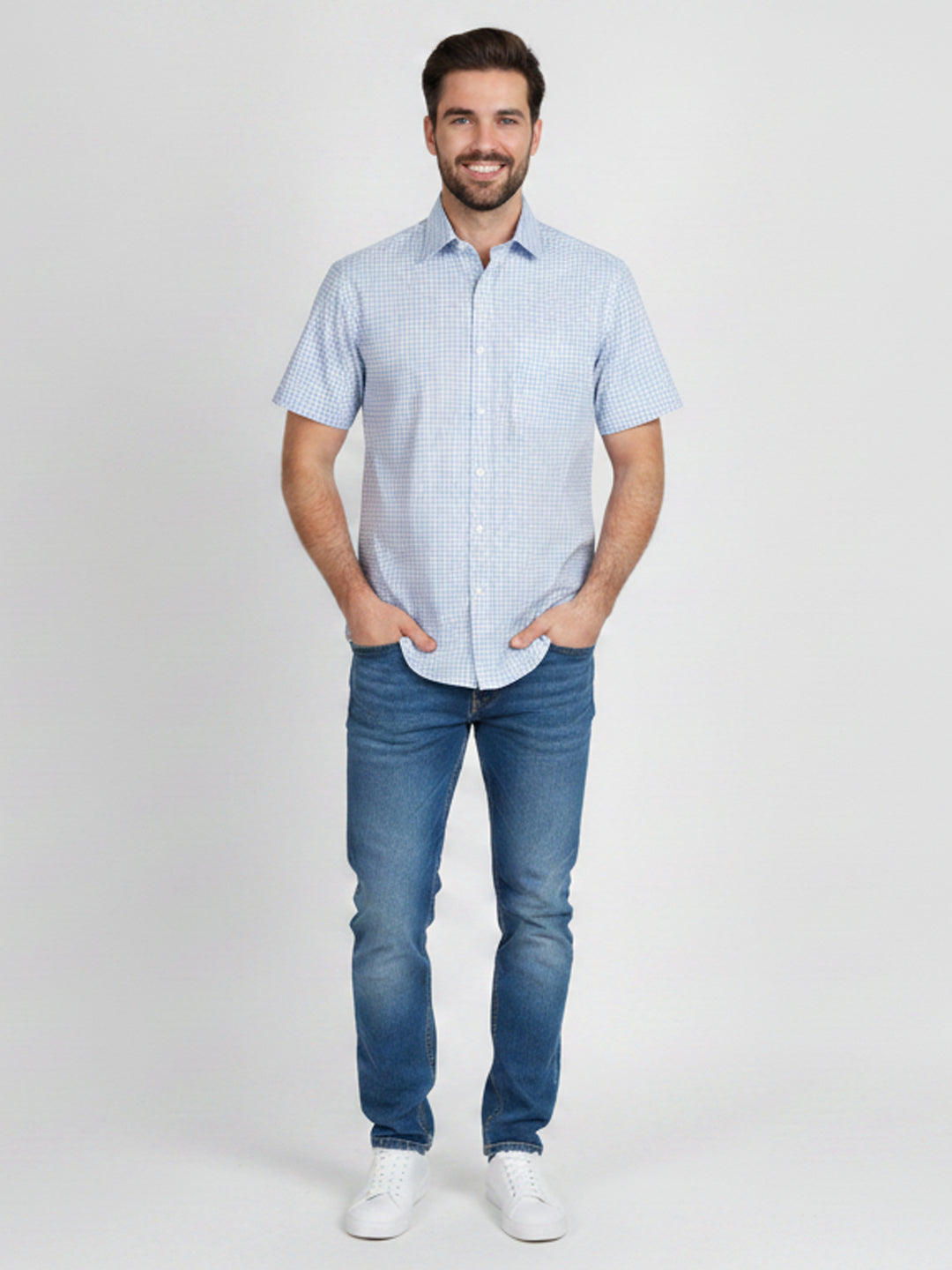 H & C Men S/S Check B-Shirt,CFCFV005