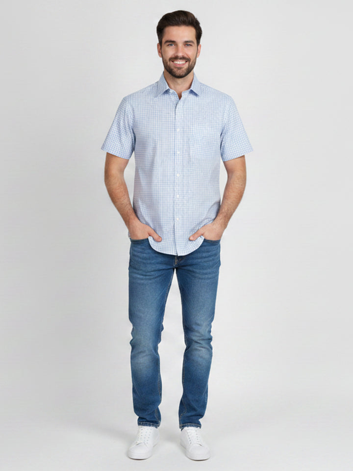 H & C Men S/S Check B-Shirt,CFCFV005