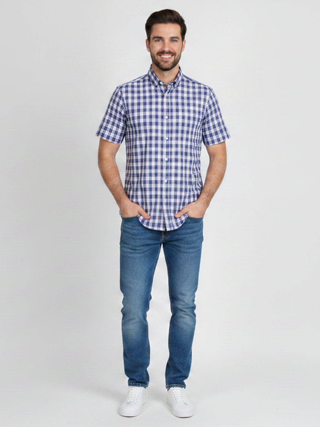 H & C Men S/S Check Formal Shirt,CFCFR009