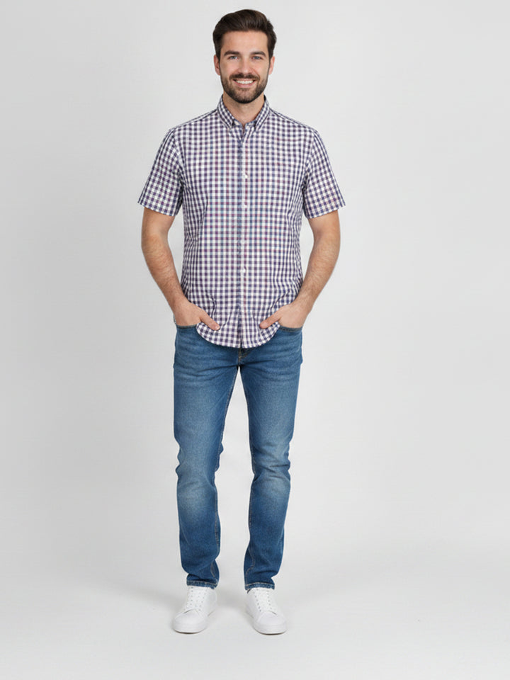 H & C Men S/S Check B-Shirt,CFCFT009