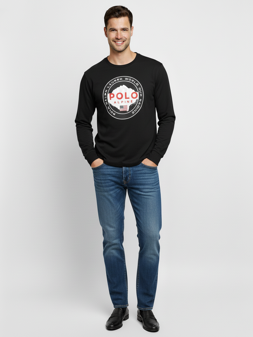 R-L Men F/S R-Neck Printed Polo Crest T-Shirt 710826711001