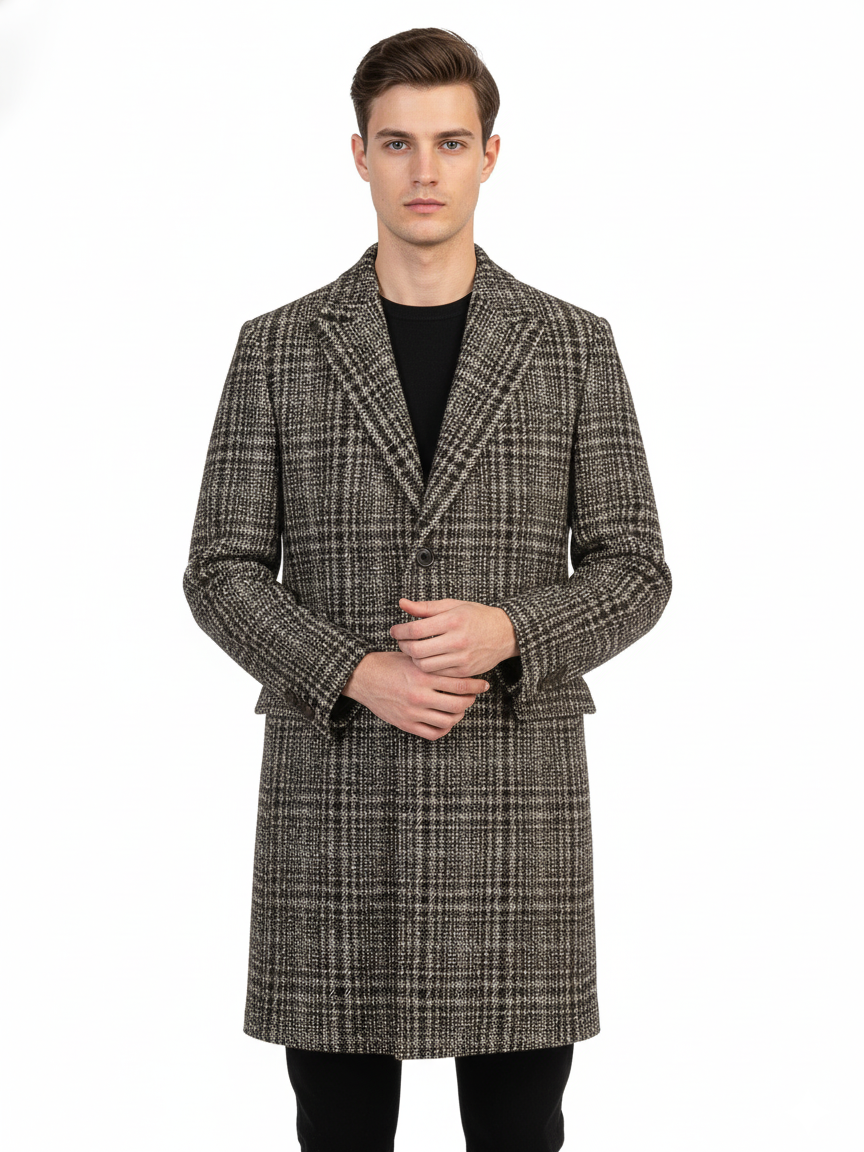 H & C Mens Long Coat 25% Wool28%Poly44%Acr COPWO052