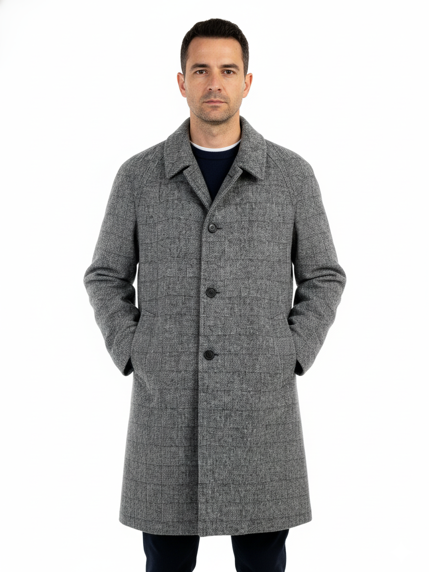 H & C Mens Long Coat Wool Nylon COCBB276