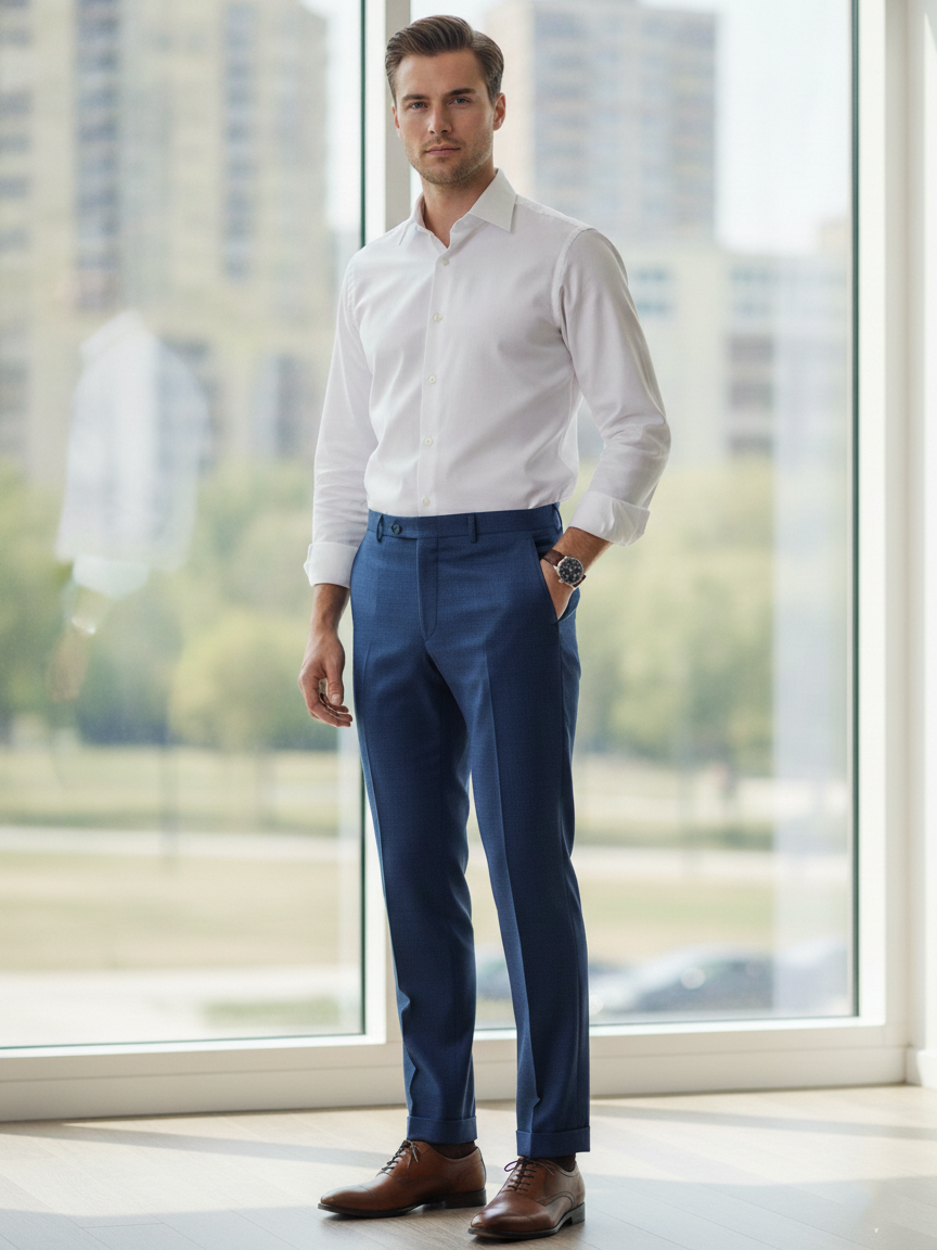 Jaeger Mens Wool Long (SF) Small Check Formal Trouser 8500582