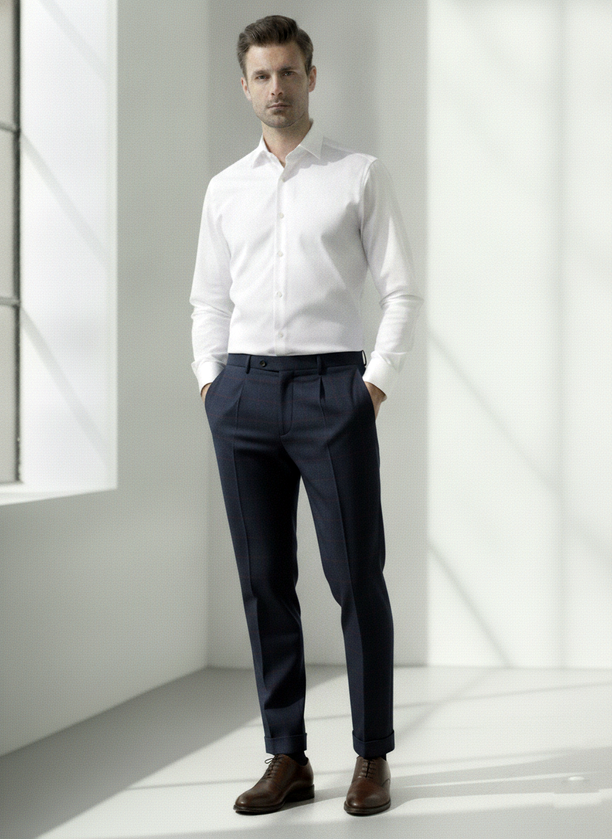 Jaeger Mens Wool Short (RF) Small Check Formal Trouser 8400366