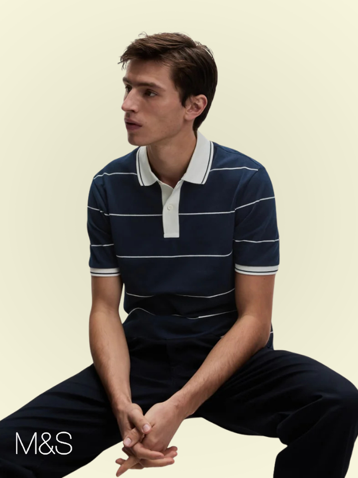 M&S Mens S/S Striper Polo T28/5078M