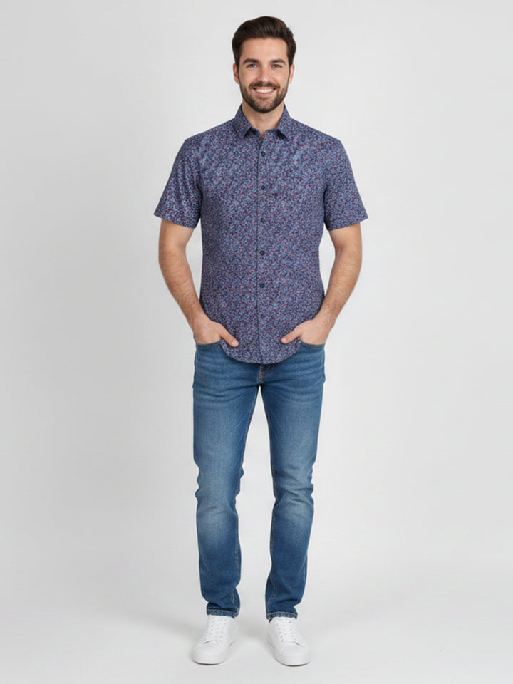 M&S Men S/S P.Cotton Printed Formal B-Shirt T25/3701M