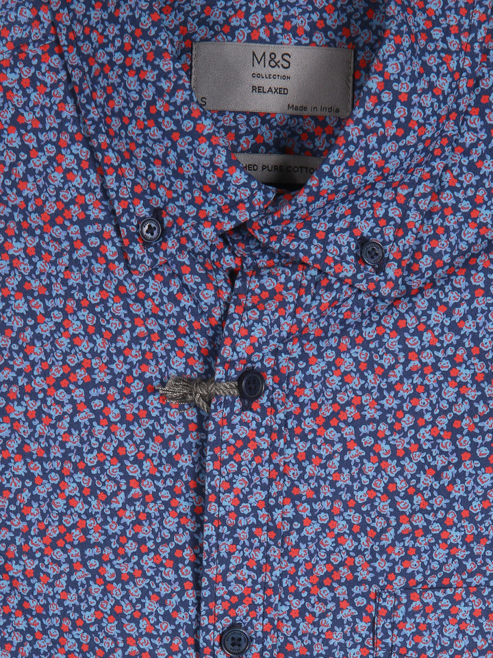 M&S Men S/S P.Cotton Printed Formal B-Shirt T25/3701M