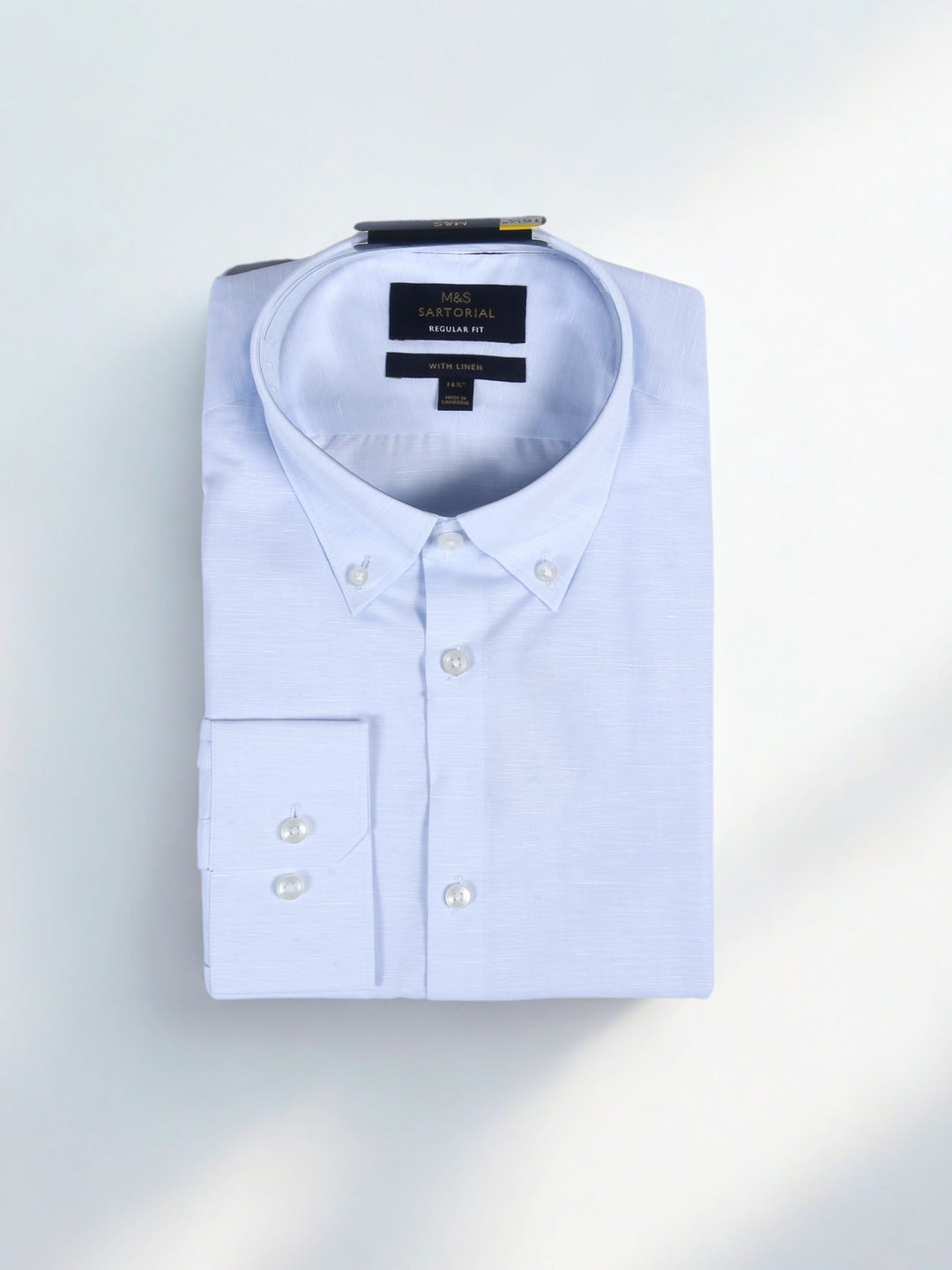 M&S Men L/S Linen Mix Plain Formal Shirt T11/4200