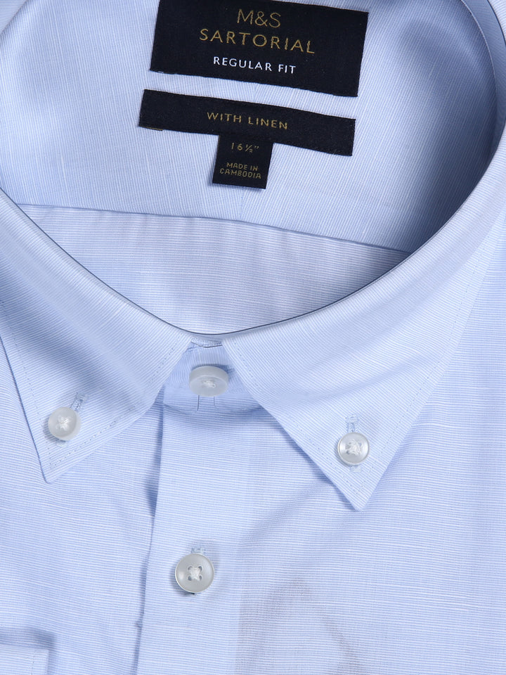 M&S Men L/S Linen Mix Plain Formal Shirt T11/4200