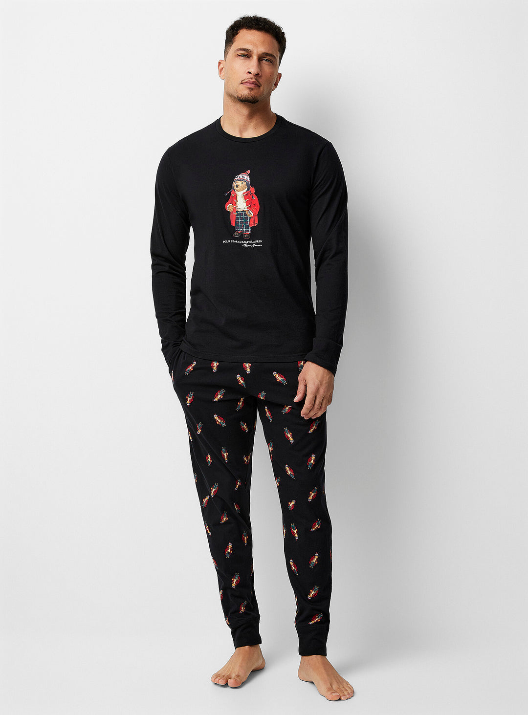 RL Men L/S (Bear Print )T-Shirt With Pajama (Black)