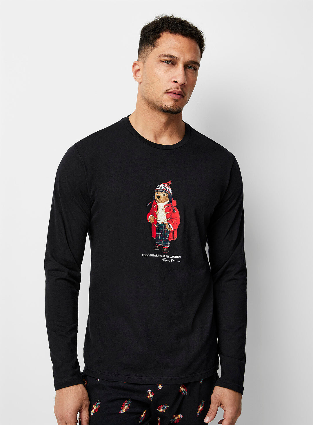 RL Men L/S (Bear Print )T-Shirt With Pajama (Black)