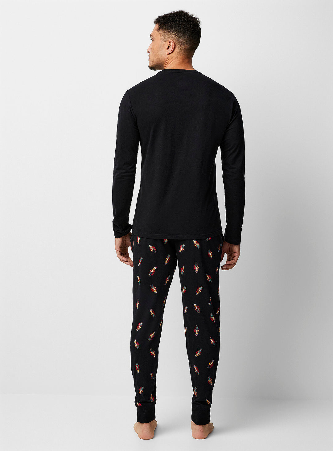 RL Men L/S (Bear Print )T-Shirt With Pajama (Black)