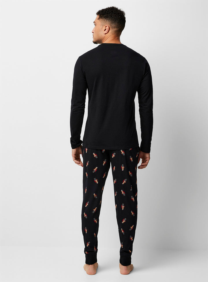 RL Men L/S (Bear Print )T-Shirt With Pajama (Black)