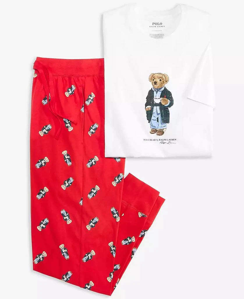 RL Men L/S (Bear Print )T-Shirt With Pajama (Cream)