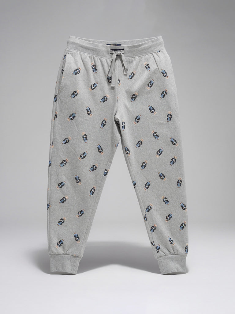 RL Men L/S (Bear Print )T-Shirt With Pajama (Dark Grey)