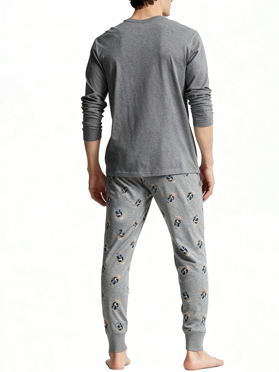 RL Men L/S (Bear Print )T-Shirt With Pajama (Dark Grey)