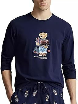 RL Men L/S (Bear Print )T-Shirt With Pajama (Dark Navy)