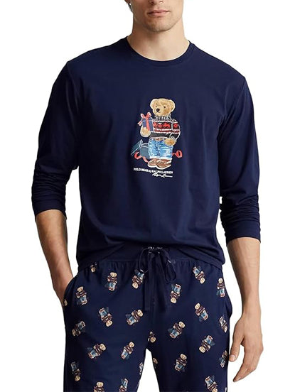 RL Men L/S (Bear Print )T-Shirt With Pajama (Dark Navy)