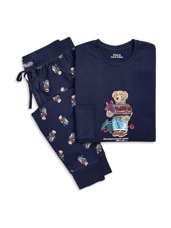 RL Men L/S (Bear Print )T-Shirt With Pajama (Dark Navy)