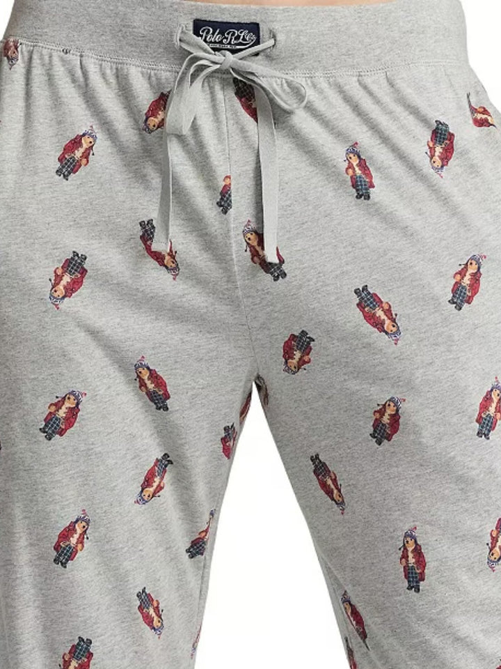 RL Men L/S (Bear Print )T-Shirt With Pajama (Grey)