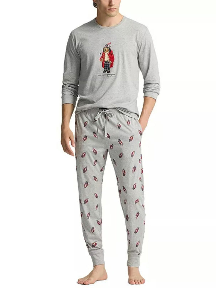 RL Men L/S (Bear Print )T-Shirt With Pajama (Grey)