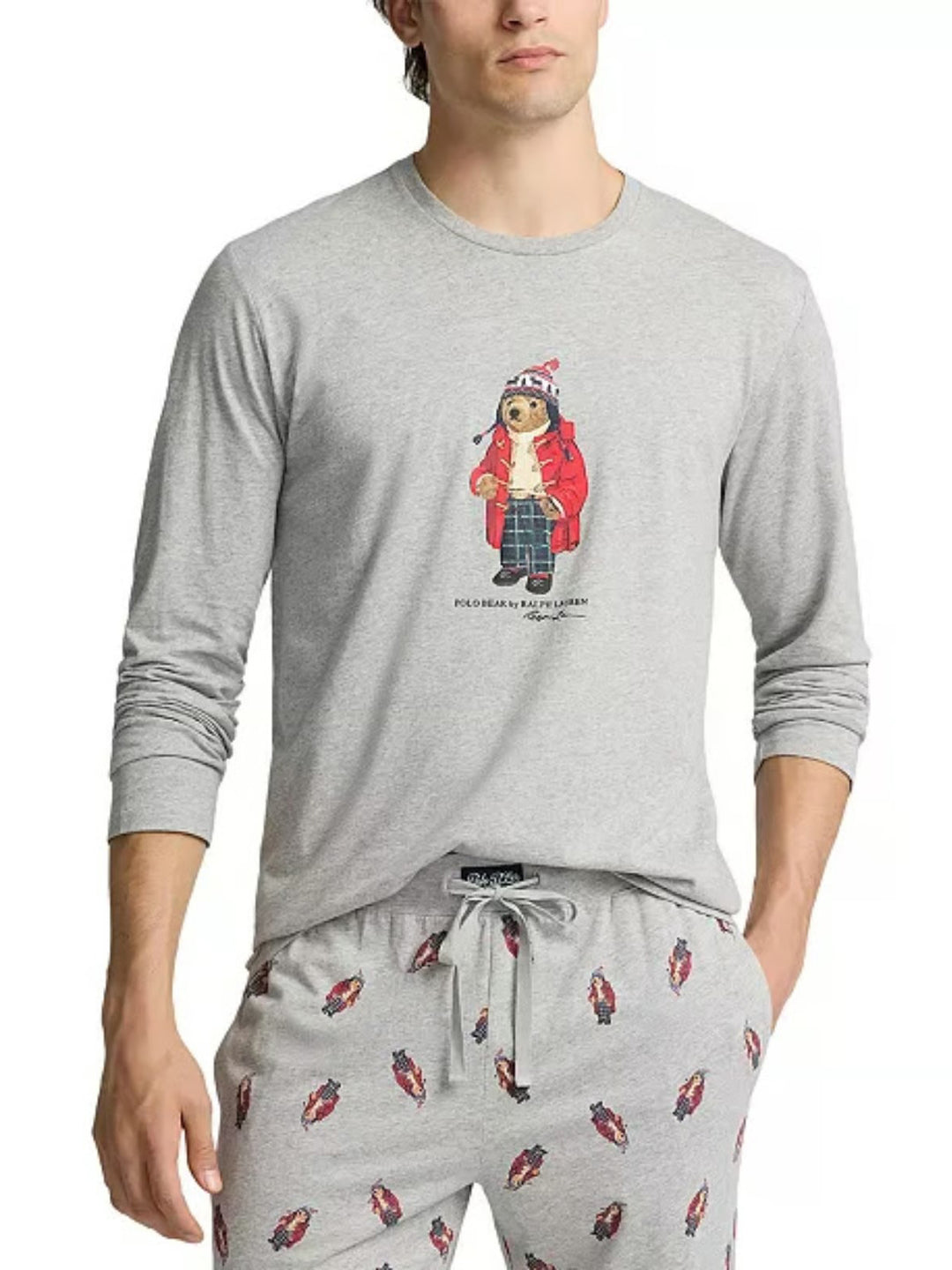 RL Men L/S (Bear Print )T-Shirt With Pajama (Grey)