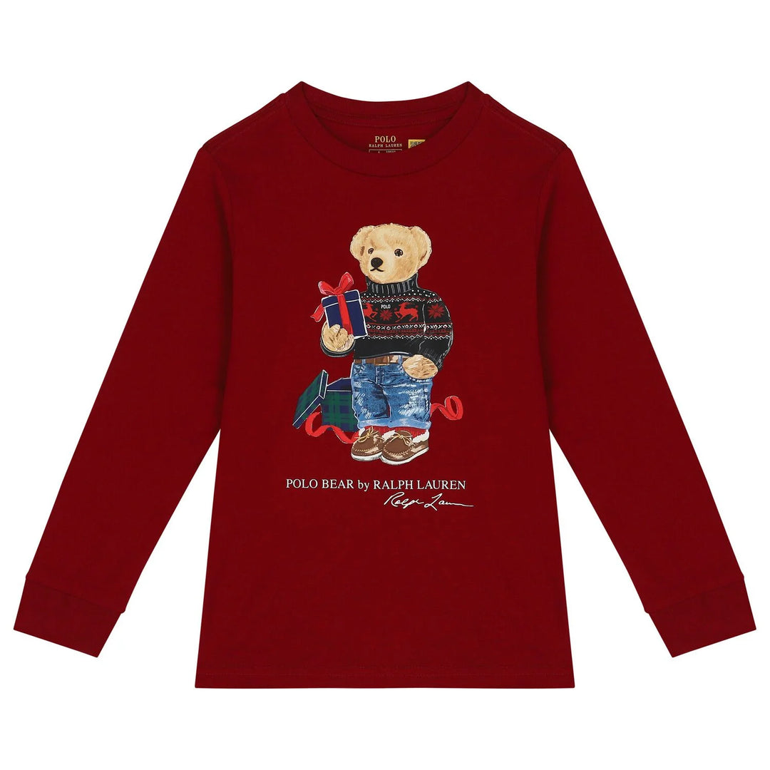RL Men L/S (Bear Print )T-Shirt With Pajama (Maroon)